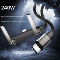 (Éxito de Ventas Transfronterizo) Cable de Carga Rápida de 240W USB-A/USB-C con Soporte para Teléfono de Nailon, Multifuncional, Compatible y Sin Obstáculos