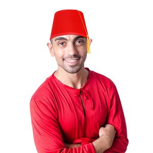 Costume de cosplay SOLPOP, couleur personnalisée <span class=keywords><strong>rouge</strong></span>, <span class=keywords><strong>chapeau</strong></span> en feutre turc Fez, Tarboosh grec <span class=keywords><strong>marocain</strong></span> avec pompons noirs - Product Image 1