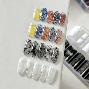 10Rolls Retro Colorful Lace Foil Transfer Nail <b>Stickers</b> Brown Blue Red Hollow Lace Nail Decals Starry Sky Foils Nail <b>Stickers</b> D4 - Product Image 4