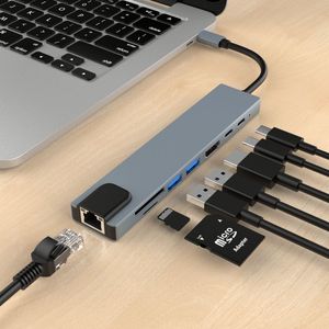 Type-c Docking Station 8 in 1 to 4K HDTV TF SD Card Reader <b>USB</b> 3.0 RJ45 PD 100W Charging Multi-port <b>Usb</b> C Hub - Product Image 4