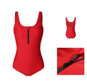 Sexy One-piece 95%Nylon 5%Spandex Backless Solid Color Looks Slimming High Quality 1/4 Zipper Tight Padded Swimsuit for Women