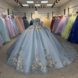 Vestidos de Quinceañera con Apliques de Encaje Azul Dy6908, Vestido de Gala con Lazo de Cuentas, Vestido de 16 Años Jancember - Product Image 4
