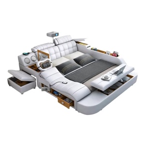 Lit double en cuir moderne simple Massage multifonctionnel intelligent avec projecteur Lit de rangement Lit de reine du sexe d'hôtel - Product Image 6