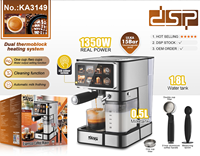 Mesin Espresso 15 Bar ULKA Pump 1350W Dual Boiler Semi-Otomatis Pengaduk Susu Layar Sentuh LED Stainless Steel Rumah Tangga