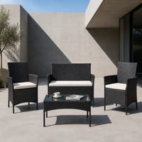 Table basse d'extérieur moderne en rotin PE avec plateau en verre trempé, structure métallique antirouille, table d'appoint de jardin pour patio et balcon