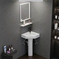 Ensemble de lavabo de salle de bain moderne sur pied, lavabo mural avec miroir, robinet d'eau froide, accessoires de tuyauterie d'évacuation
