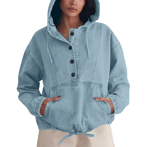 Sudadera con Capucha de Estilo Denim para Mujer, Tejida, ODM, con Logotipo Frontal, Ropa Urbana Cómoda para Primavera, Otoño e Invierno - Product Image 4