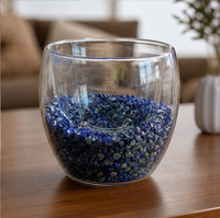 Tasses à thé en verre à double paroi avec graviers de cristaux naturels pour la vente en gros, idéales pour la maison, le bureau et l'usage quotidien