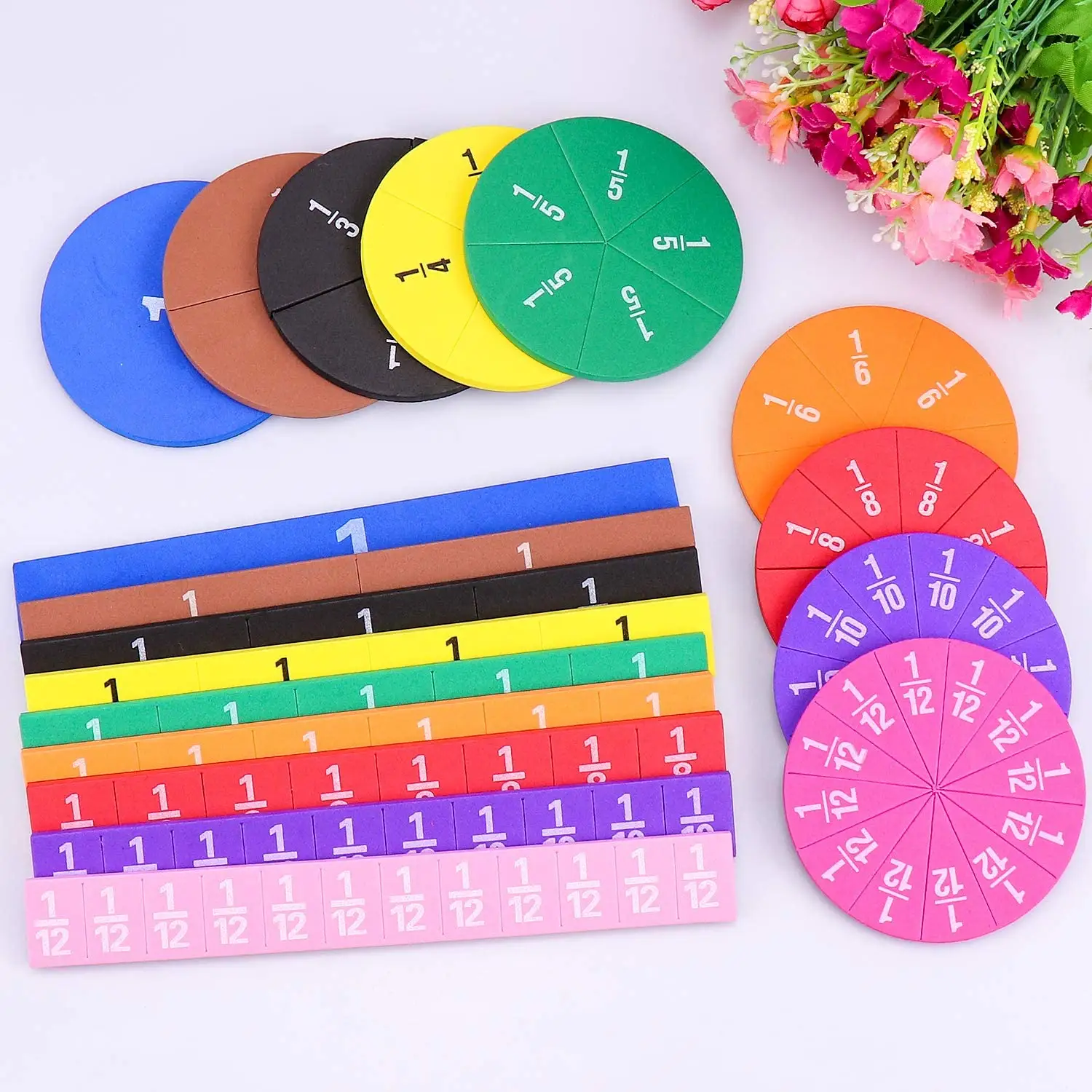 Manipolatori matematici Early Educational Montessori Fraction Circle 102 Pcs Magnetic Rainbow Fraction Tiles