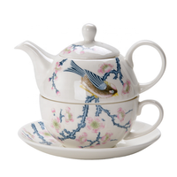 Vente en gros de théière en porcelaine nordique imprimée de décalcomanies personnalisées théière à fleurs ensemble de tasses à thé en céramique blanche pour l'une avec boîte-cadeau
