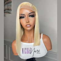 Perruques Bob Blondes 613 Sans Colle en Cheveux Humains en Gros, Perruque Courte 613 en Cheveux Humains Vietnamiens avec Dentelle Frontale à Prix de Gros pour Femmes Noires