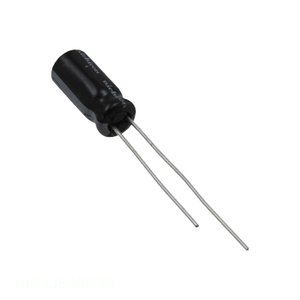 Condensador de Canal de Fabricante, Aluminio, 6.8uF, 10%, 63V, Radial, de Montaje a Través de Orificio, UKL1J6R8KDD - Product Image 1