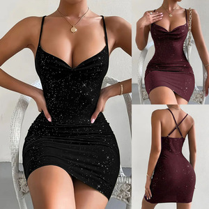 Robe moulante mini sans manches à col en V et bretelles croisées pour femme, grande taille, couleur unie, sexy, pour soirée, idéale pour le dropshipping Shopify - Product Image 6