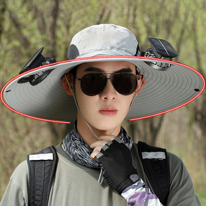 Chapeau solaire avec ventilateurs pour hommes et femmes, chapeau bob à large bord rechargeable haute puissance avec ventilateurs de refroidissement pour la randonnée et la pêche - Product Image 1