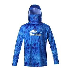 Outdoor Custom Camouflage upf50 Long Sleeve uv protection Hooded Fishing Shirts Australia With Face Covering Fishing Shirt hood