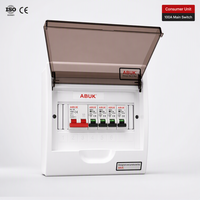 Boîtier de distribution électrique ABUK 2/4/6/8 voies, montage en surface, ABS, avec interrupteur principal 100A, IP55, CE