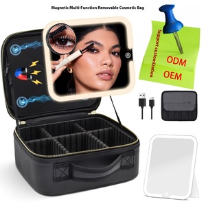 Grande trousse de maquillage carrée à double face magnétique avec lumière LED, finition bronze, <span class=keywords><strong>miroir</strong></span> de maquillage pliable et détachable, grande capacité - Product Image 5