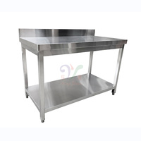 Table de Préparation Alimentaire à Double Étage en Acier Inoxydable 201/304, avec Pieds et Panneau Arrière, pour Cuisine Commerciale