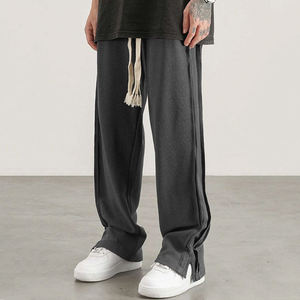 Pantalon de survêtement en coton pour homme, taille élastique avec cordon de serrage, pompons, coupe décontractée, tricoté mi-lourd, style automne - Product Image 1