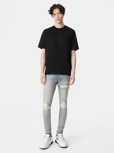 Jeans ajustados de <span class=keywords><strong>hombre</strong></span> 2026 azul claro, estilo motero, con lavado pesado y rotos, pantalones vaqueros retro de streetwear - Product Image 2