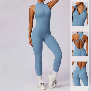 Combinaison de sport une pièce pour femme avec fermeture éclair intégrale, dos croisé, combinaison de yoga avec découpe, séchage rapide, pantalon de sport athlétique, fessier galbé - Product Image 2