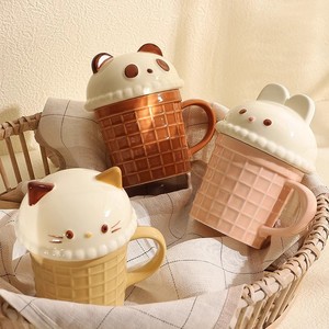Cute Cartoon Animal Design Ice-Cream Cone <strong>Mug</strong> Lid High-Style Creative Breakfast Cup for Home Use Ceramic <strong>Mug</strong> for <strong>Childrens</strong> - Product Image 4
