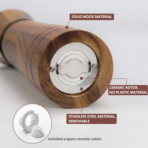 Molinillos Manuales de Sal y Pimienta de Madera Maciza con Núcleo Cerámico Ajustable y Anillo de Acero para Moler Especias - Product Image 4
