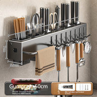 Support mural pour ustensiles de cuisine, organisateur de rangement, porte-couteaux de cuisine, organisateur intelligent pour ustensiles de cuisine avec crochets en acier