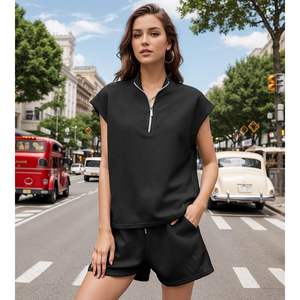 Conjunto de Dos Piezas de Verano para Mujer, Camiseta sin Mangas y Pantalones Cortos, Informal, Transpirable, de Punto, para Hacer Ejercicio o Descansar - Product Image 5