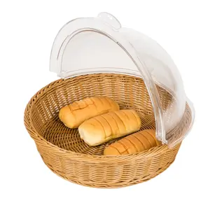 Пищевой полипропилен ротанг пластиковые тканые корзины 2 уровня хлеб дисплея для хранения корзина сервировочная стол еда корзина
