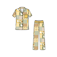 Ensemble de pyjama vintage en bambou à motif floral pour femme, vêtements de détente personnalisés à boutons, vêtements de nuit en bambou pour adultes, pour l'association familiale