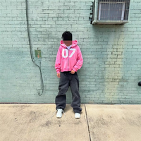 Produsen Pakaian OEM Jaket Hoodie Zipper 280GSM 80% Katun Warna Pink Terang dengan Logo Custom, Model Longgar, Kualitas Fashion untuk Pria