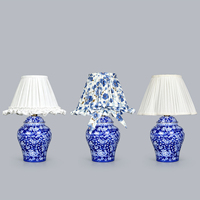 Lampe de table en céramique décorative pour la maison, moderne, peinte à la main, en porcelaine bleue et blanche, sans fil, fonctionnant sur batterie, avec commande tactile LED