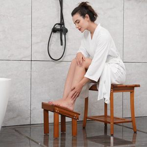 Wooden <b>Bathroom</b> Footstool Tilting Leg Massage Shower <b>Stool</b> Solid Wood Home Multi Purpose Entryway Shoe Changing Seat - Product Image 1