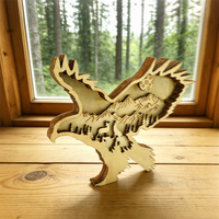 Décoration de table en bois 3D en forme d'aigle - Art moderne de paysage forestier et montagneux multicouche avec technique de découpe
