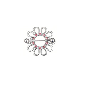 Anillo <span class=keywords><strong>de</strong></span> leche exquisito con diseño <span class=keywords><strong>de</strong></span> flor hueca y diamantes perforados para pezón, joyería <span class=keywords><strong>de</strong></span> moda al por mayor - Product Image 4