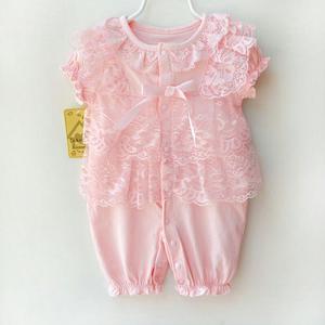 Ropa de Bebé al por Mayor a Precio Económico, Romper Rosa con Volantes de Encaje para Bebés - Product Image 1