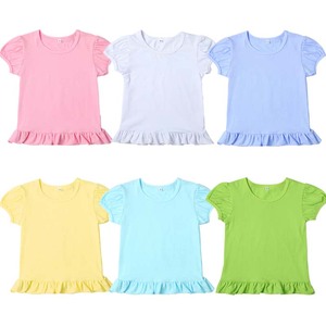 <span class=keywords><strong>Magliette</strong></span> vuote per ragazze personalizzate t-shirt pesante estiva maniche a sbuffo t-shirt bianca in cotone 100% ricamo t-shirt per bambini - Product Image 2