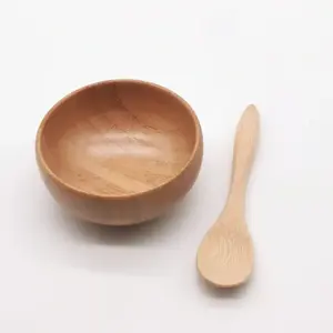 Cuencos de bambú de madera tejida de masa de madera para el hogar altamente duraderos, ensaladera de madera de bambú amigable con cuchara para ensalada