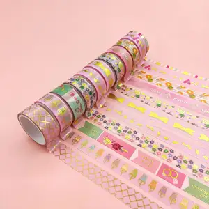 In Voorraad Groothandel Fabrikant Aangepaste Bestelling Goud Folie Afdrukken Schattige Kawaii Washi Papieren Tape Set,Washi Tape Personalizados