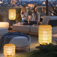Lampe sur pied en bambou artistique, brune, créative, en rotin tressé, lampe de sol d'extérieur, étanche, lampe de pelouse, LED, salon, chambre à coucher