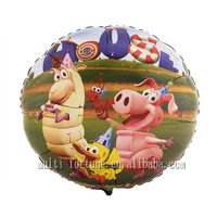 Ballons gonflables en aluminium doré ronds de 18 pouces avec des images de dessins animés imprimées, décorations de fête de Noël individuelles