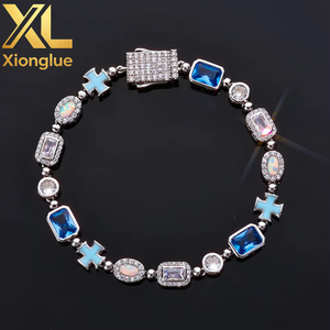 Geometric Cross <b>Bracelet</b> for Women 6mm Iced Out CZ Stones Gold Plated Gemstone Motif Hip Hop Chain Jewelry for Parties - Product Image 2