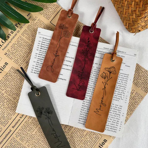 Cross-border in-stock creative PU leather <b>bookmarks</b>, handmade, engraved, simple retro reading markers. - Product Image 2