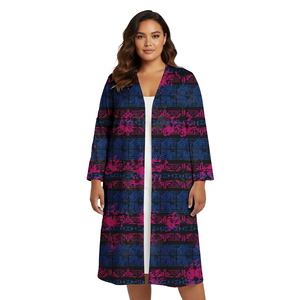 Cárdigan Kimono Extra Grande para Mujer, Blusa con Estampado de Tatuaje Polinesio de Plumeria, Cárdigan Holgado con Frente Abierto, Manga Larga, Ropa de Playa - Product Image 2