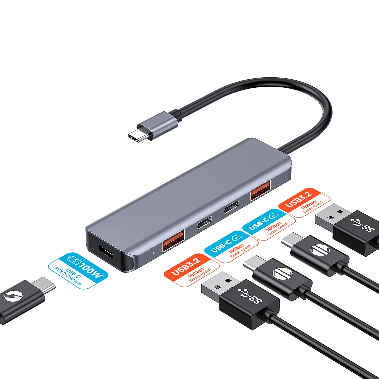 ใหม่มินิโลหะusbประเภทcถึง4พอร์ตusb 3.2 10gbpsฮับการถ่ายโอนข้อมูลที่รวดเร็วusbฮับพร้อมPDการจัดส่งไฟ100วัตต์