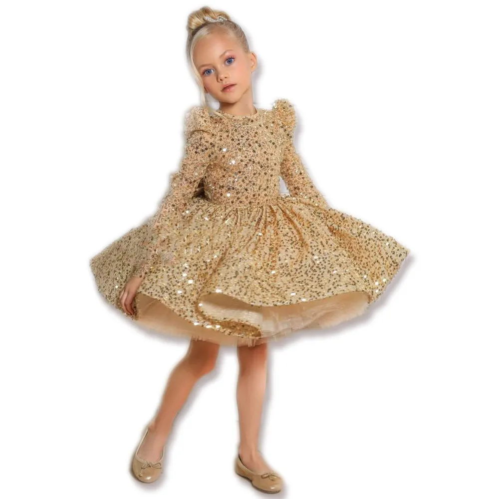 Luxury Sequined Ball Gown Birthday Party Frock Teen 9 10 Year 2022 Robe Princess Perform Girl Dress