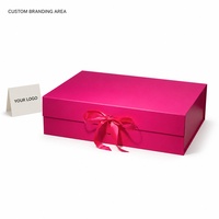 Boîte cadeau magnétique pliable fuchsia avec nœud en ruban de satin, logo personnalisé, boîte rigide pour vêtements, emballage cadeau