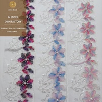 Dentelle en mousseline brodée de perles 3D, dentelle à paillettes multicolores, bordure en dentelle 100% polyester pour accessoires vestimentaires