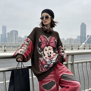 8582/FANMAJIALIE Abito da Donna Personalizzato Stile Y2K, Maglione con Cartone Animato Mickey, Materiale Effetto Vissuto con Ricami Decorativi - Product Image 4
